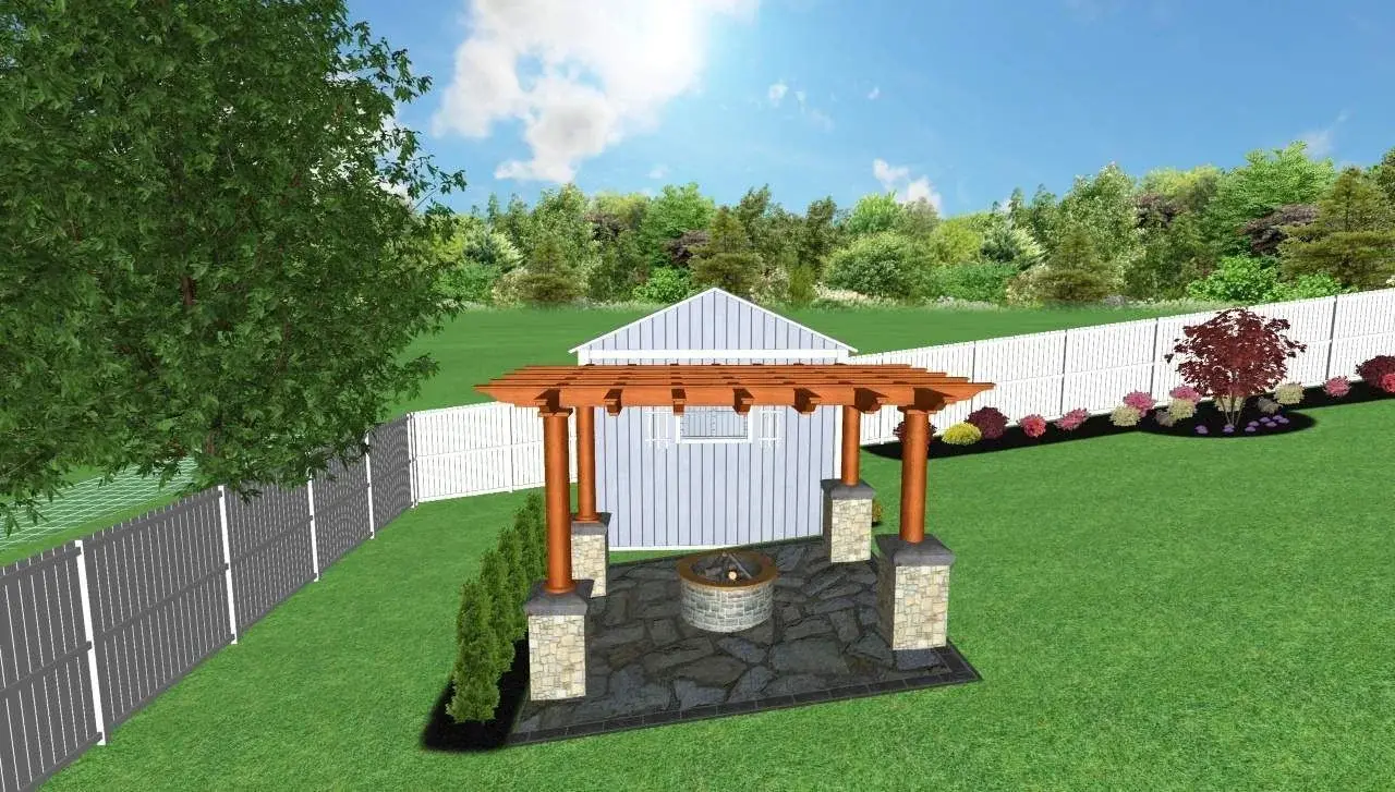 Landscape design project with mixed plantings and mulch