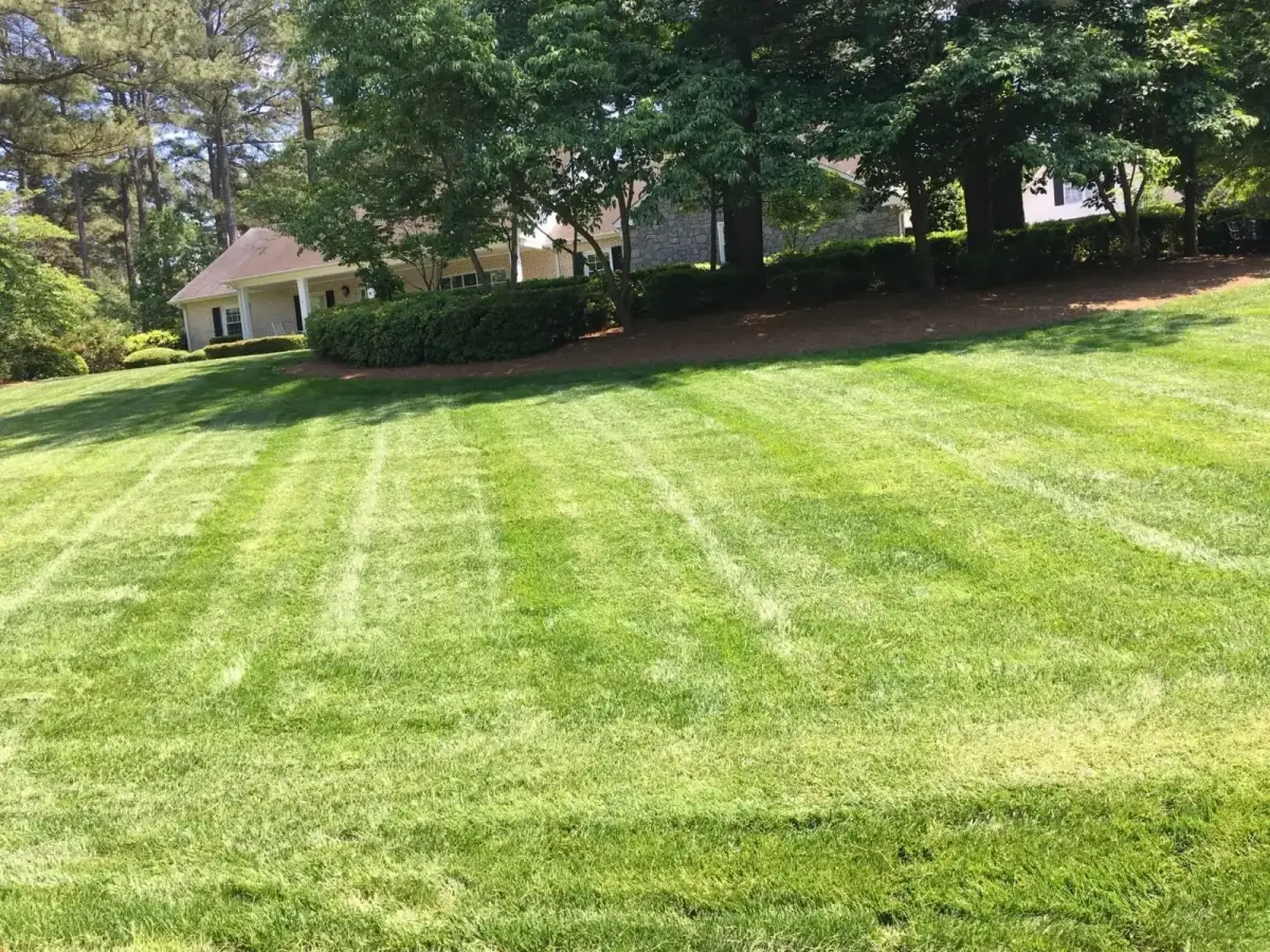 Professional lawn mowing with striping pattern