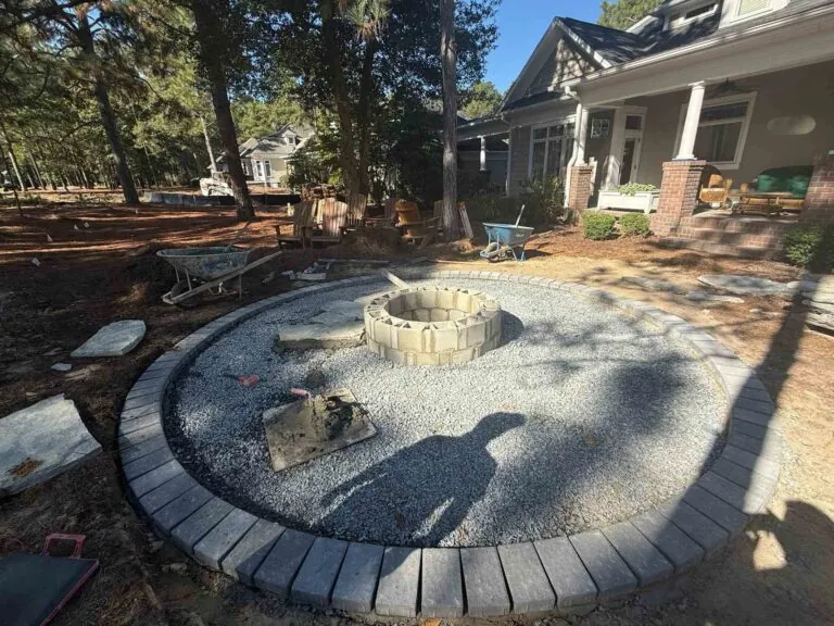 Decorative stone river bed landscaping feature